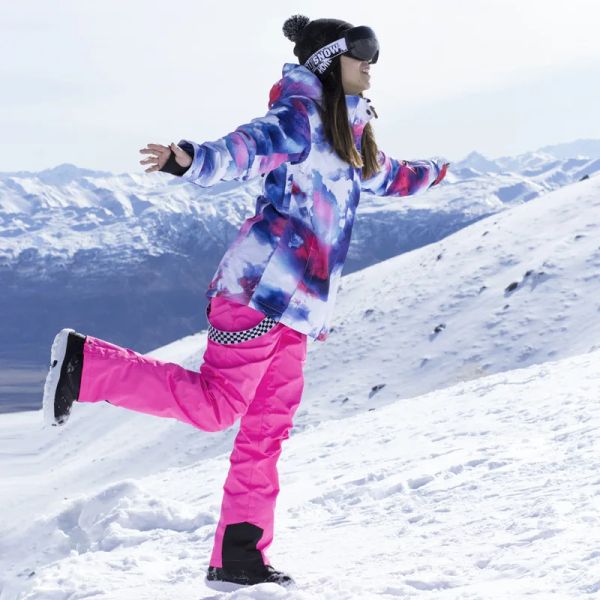 Jaquetas femininas jaqueta de esqui calças de snowboard inverno ao ar livre à prova de vento à prova dwindproof água quente jaqueta de neve feminina de alta qualidade calças de snowboard