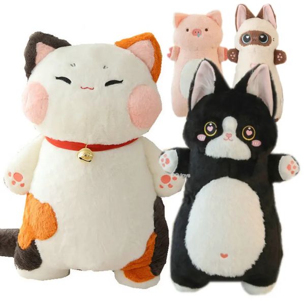 Yastıklar Japonya Çağrısı Fortune Cat Plushie Dolgulu Hayvanlar Çiçek Turuncu Beyaz Kediler Yastık Boyun Bell Dekor Toys Çocuk