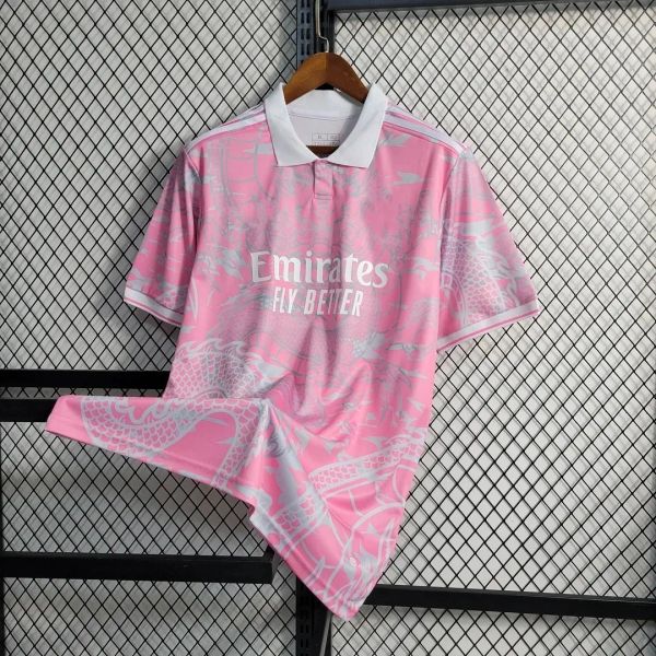 Новые поступления 2023/2024 R Ma-drid, розовая футбольная рубашка с китайским драконом, размер S-XXL, лучшее тайское качество
