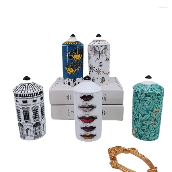 Garrafas de armazenamento Modern Cilíndrico Cerâmico Jar Vela Retro Porcelana Tanque de Doces Recipiente de Alimentos Decoração de Casa