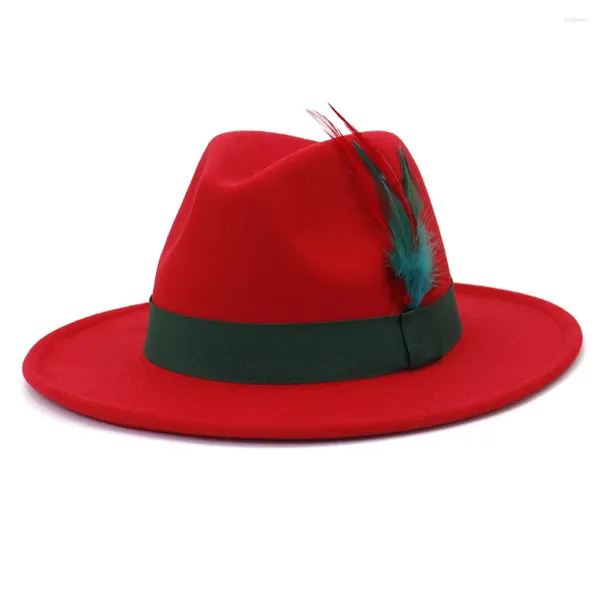 Berets 2024 Federgürtel Wollfilz Fedora Hut Flache Krempe Jazz Panama Party Vintage Outdoor Baumwolle Solide und Kappen