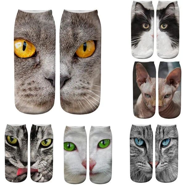 Mulheres meias 3d gatos rosto impresso unisex moda criatividade harajuku algodão curto engraçado animal macio baixo tornozelo