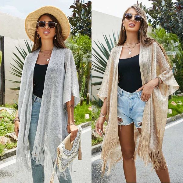 Badebekleidung für Damen, Oberteile mit lockeren Quasten, Strand-Schwimm-Bikini-Kimono-Strickjacke, Badeanzug-Vertuschungen, Bluse für Badebekleidung, Resort-Bekleidung 240229