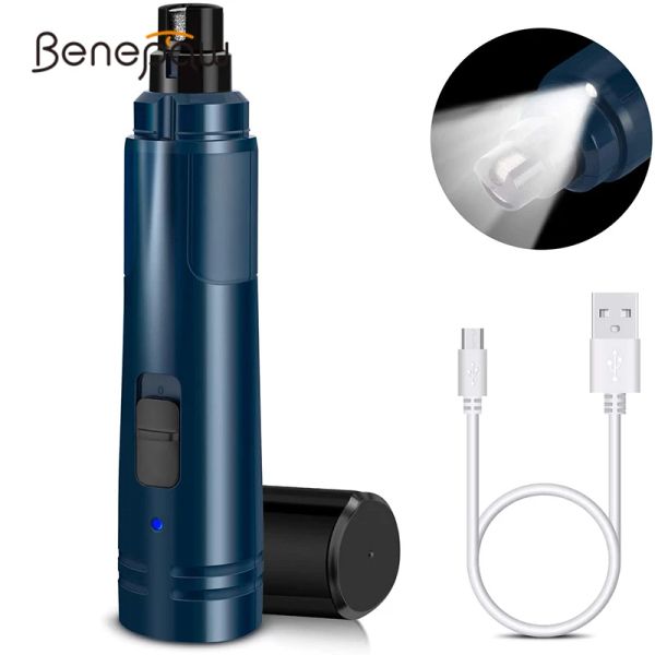 Tagliaunghie Benepaw LED Light Smerigliatrice per unghie per cani Ricarica USB a 2 velocità Tagliaunghie elettrico per animali domestici Basso rumore Potente Toelettatura delle zampe indolore