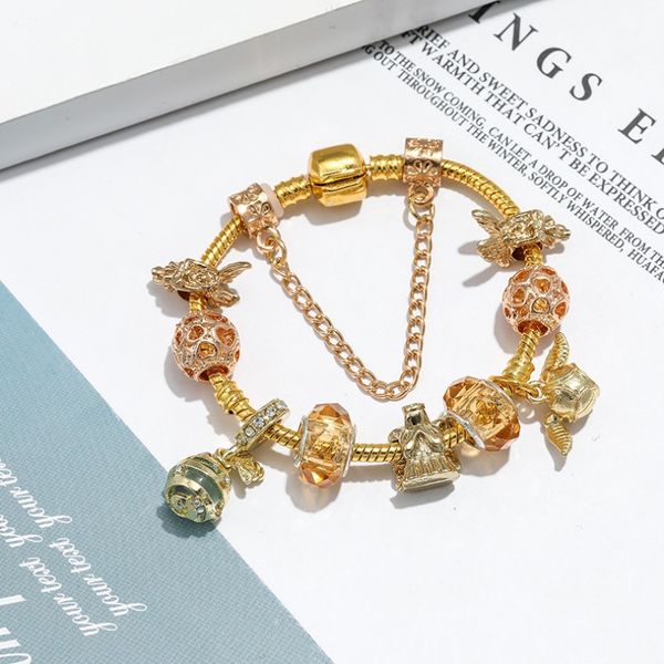 Vergoldete Perlen-Anhänger-Armbänder, Cartoon-Stil, Kinder-Armband, klassische Marke, Geschenk, DIY-Glasperlen-Armband, hochwertiger Mädchen-Schmuck
