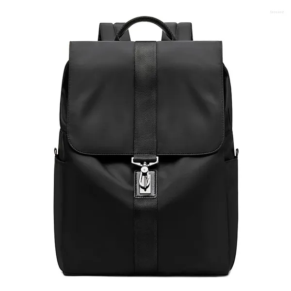 Sacos escolares Preto Fivela Mochila Casual Business Commuter Bag Grande Capacidade Composto Nylon Impermeável Splash Tecido 15.6 Laptop