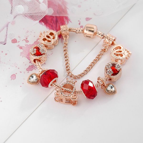 Dia dos namorados estilo de luxo pulseira feminina diy cristal vermelho vidro corrente pulseira primavera novo amor presente pulseira alta qualidade menina jóias atacado