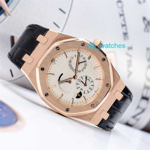 Luxuriöse Audemar Pigue-Uhren Epic 26120OR Herrenuhr Royal Oak Series Uhr Duale Zeitzone Gangreserve 18 Karat Roségold Automatische mechanische Uhr Weiße Platte FUN KZM2