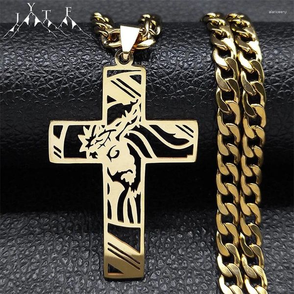 Ожерелья с подвеской в стиле хип-хоп, панк, Терновый венец, ожерелье с крестом Иисуса для мужчин, позолоченное распятие из нержавеющей стали, ювелирные изделия N8052