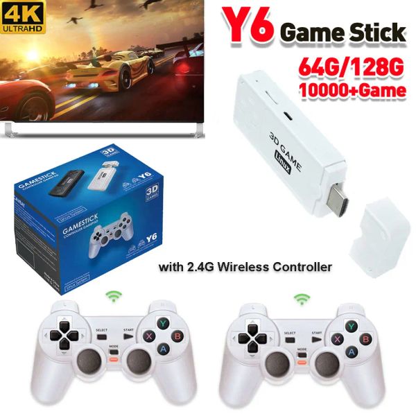 Spieler Y6 4k Retro Videospielkonsole 2,4 G Wireless Game TV Stick 64/128 G 10000+ Spiel HD Emuelec4.3 Tragbarer Videospiel Stick für GBA