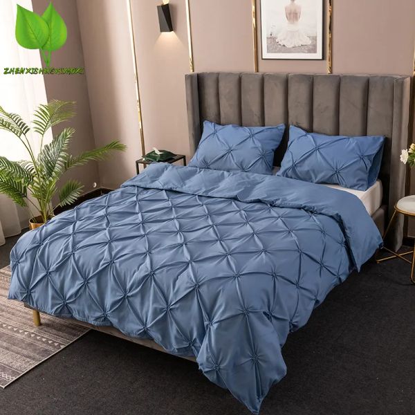 Set Prise Falten Bettdeckelabdeckung Set hochwertige Feste Farbe Single Double Twin Beding Set Quilt Cover Home Decle Decke 220x240 cm Ansage Vorhänge