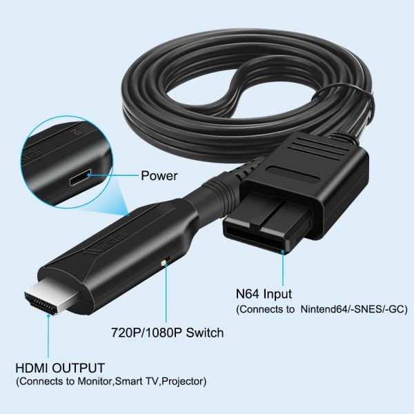 Kablolar N64 - HDMI Dönüştürücü Adaptör Kablosu HDMI Kablosu Nintend 64 GameCube SNES fiş ve oynat dijital kablo oyunu ekran adaptör
