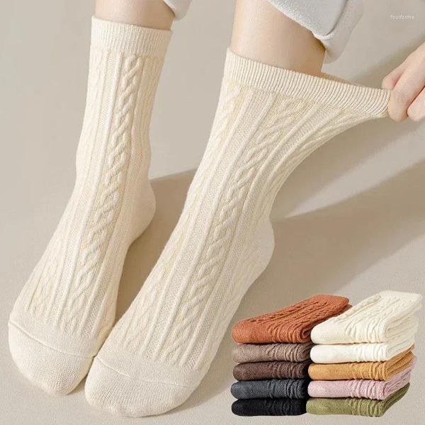 Damen-Socken, 1 Paar, Twist-Wolle, Damen-Soild-Farbe, Warmsport, mittlere Röhrensocke, weich, bequem, Outdoor-Schlauch, Plüsch, zum Schlafen im Winter