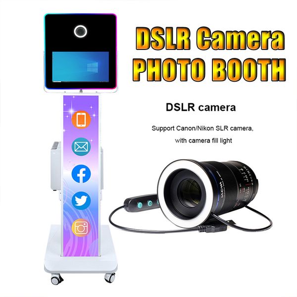 15.6in selfie makine kabuğu ayarlanabilir standı Photobooth özelleştirilmiş logo DSLR Fotoğraf kabini Düğün için LED halka ışığı ile Partys Etkinlikleri