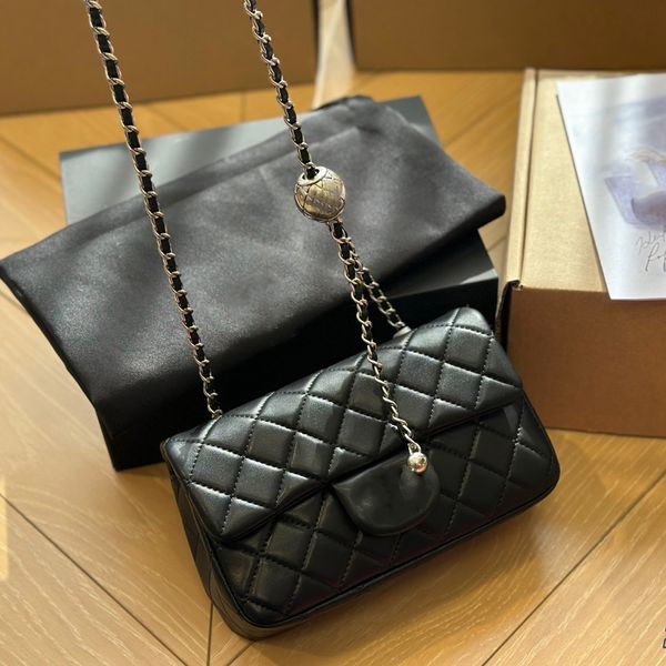 Damen Classic Mini Flap Square Quilted Bags Crush Silver Pearl Ball Beads Metallbeschläge Matelasse Chain Crossbody Shoulder Handbags Black White 17CM 20CM