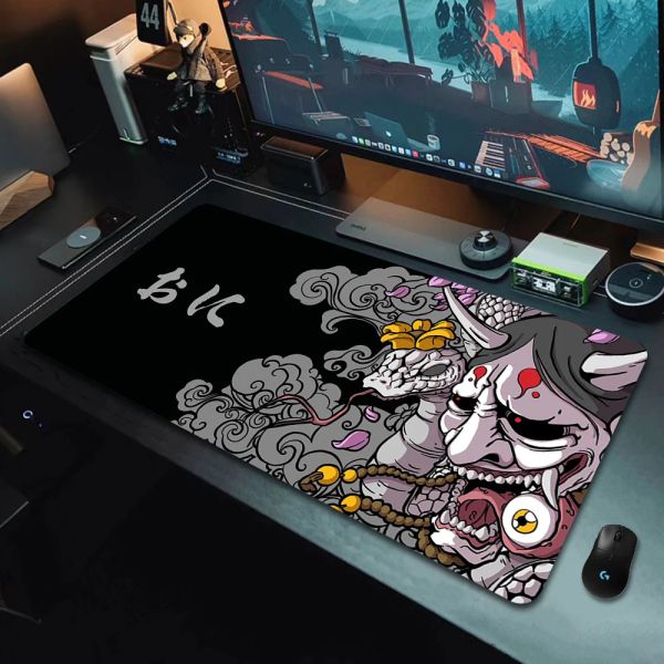 Pads Oni Big Mouse Pad XXL Laptop Notebook Matten Gamer Mousepad Japan Gaming Mouse Pad Große Rastkante Tastatur 1000x500mm Schreibtischunterlage