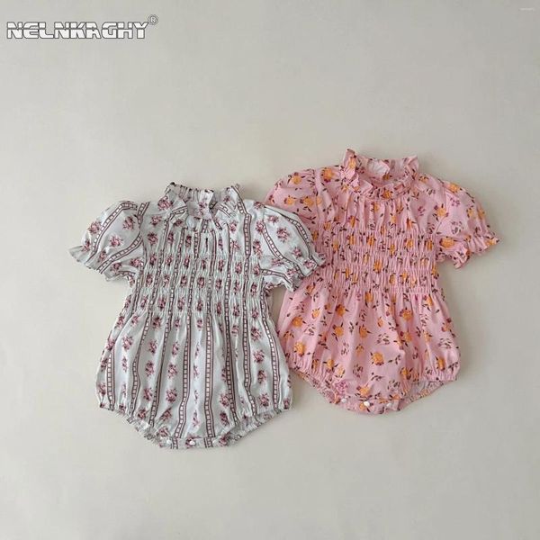 ROMPERS in Sommer -Kinder -Baby -Mädchen Puff Ärmel Blumengeräte Outwear Overalls Geborene Kinder süße Kleidung Baumwollbodys