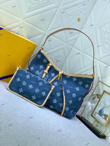 Blaue Denim-Blumen, Designer-Handtaschen, Geldbörsen, große Kapazität, Einkaufstasche, Tragetasche, Umhängetasche, luxuriöse Yayoi Kusama-Handtasche, 2-teiliges Set, Tragetasche, Umhängetasche