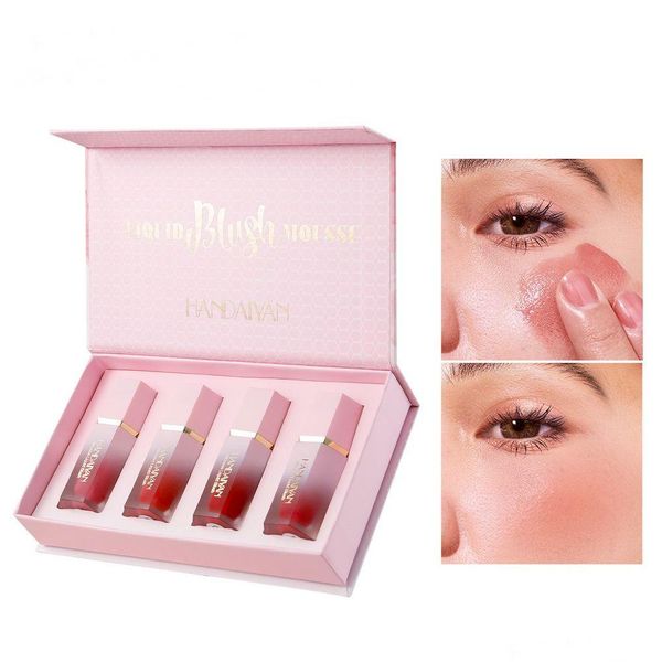 Blush Handaiyan 4-teiliges Mousse Liquid B Luftkissen-Puder-Make-up-Set Hochglanz-Kosmetik Rouge Matt Natürlich Langlebig Leicht zu tragen M Dh78U