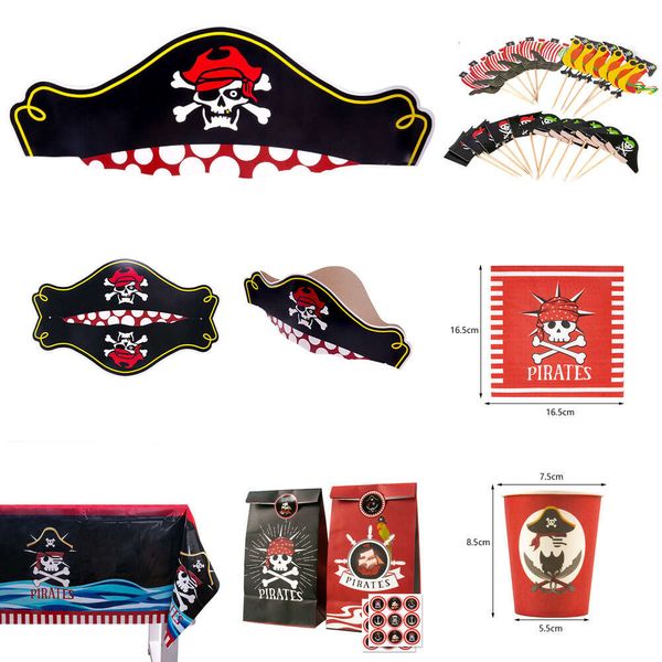 Nuovo nuovo tema stoviglie usa e getta piatto di carta tazza cappello da festa monete d'oro oggetti di scena per decorazioni di compleanno pirata di Halloween