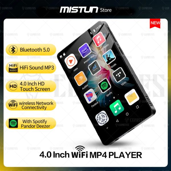 Плеер 2023НОВЫЙ 4,0-дюймовый Wi-Fi MP4-плеер Android 8,1 MP3-плеер Bluetooth HiFi Sound Walkman Spotify Player/Pandora/Tidal/Deezer