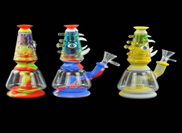 Bong de vidro colorido fumar reciclador dab rigs 7 polegadas tubo de água de silicone chuveiro legal perc oil rig bubbler com banger3515689