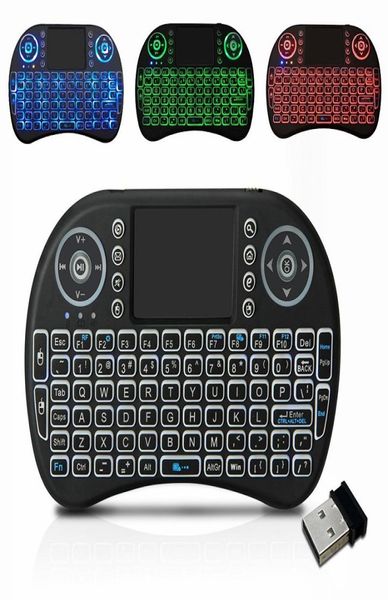 i8 Drahtlose Tastatur Hintergrundbeleuchtung 3 Farben 24G Air Mouse Tastatur Fernbedienung Touchpad Wiederaufladbare Lithiumbatterie für Android T3540840