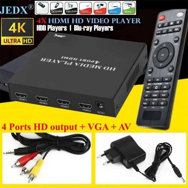 Reprodutor de HDD Full HD 4K / 1080P USB Suporte para host de reprodutor de HDD externo MKV AVI U Disk SD MMC 4xHDMI Media Player de vídeo IR remoto Blu-ray PlayerL2402