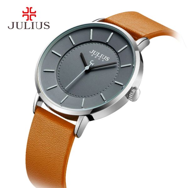 Relógios clássicos Julius Men's Watch Japan Quartz Horas Moda relógio Bracelete de couro menino estudante aniversário Valentine Gift Sem caixa