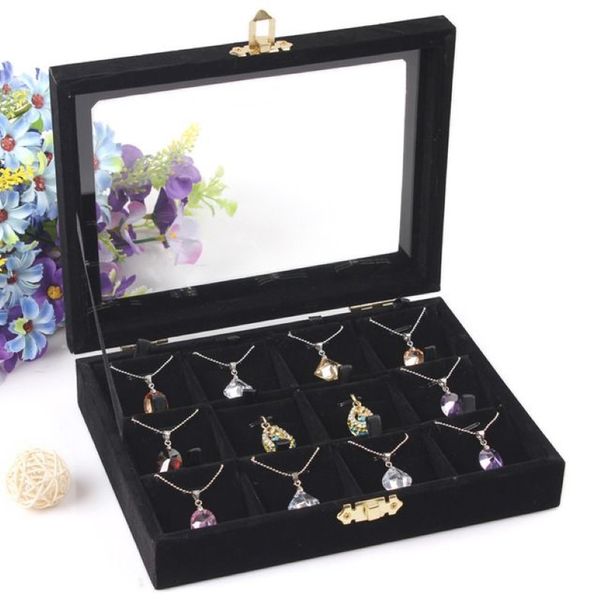 Caixa de armazenamento de jóias de alta qualidade colar pingentes caso anel brinco titular jóias acessórios vitrine com vidro cover227d