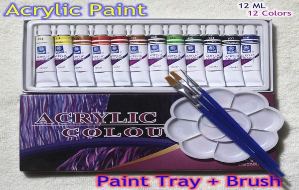 Akrilik Boyalar Tüp Set Tırnak Sanatı Boyama Çizim Aracı Sanatçılar için 12ml 12 renk fırça ve boya tepsisi için 12 renk