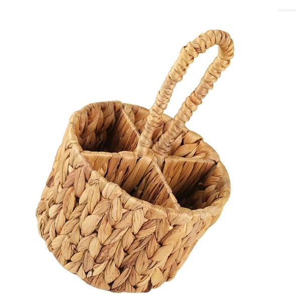 Portaoggetti da cucina intrecciato a mano in giacinto d'acqua, fiore regalo portatile con manico