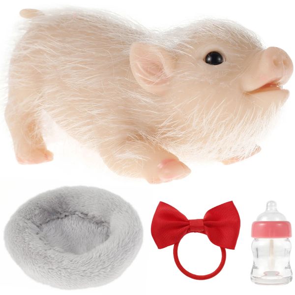 Puppen Silikon Schwein Puppe Spielzeug mit Schwein Schleife Stillflasche Schlafunterlage Mini weiche lebensechte Tier Schwein Puppe süße realistische wiedergeborene Schwein
