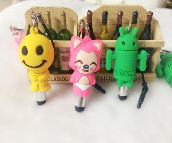 Nave 50 pz Cartoon Cute Touch Pen per smartphone Laptop Tablet Penna con stilo Touch Screen con cinturino per telefono Dust Plug1046729