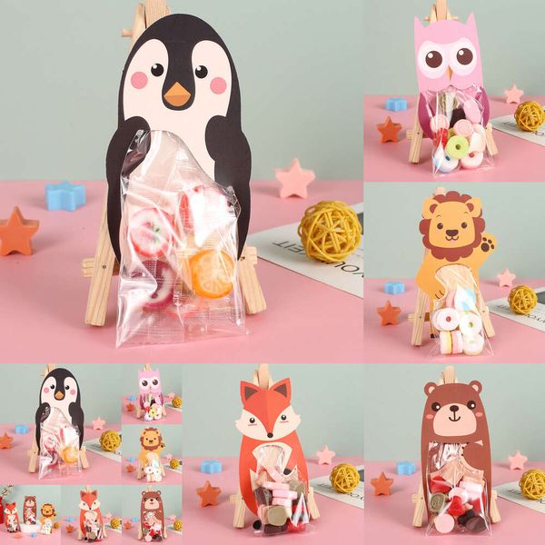 Nuovo Nuovo 10 pz Animale Sveglio Baby Shower Compleanno Sacchetti di Biscotti Orso Volpe Leone Contenitore di Caramelle Woodland Safari Regalo Del Partito