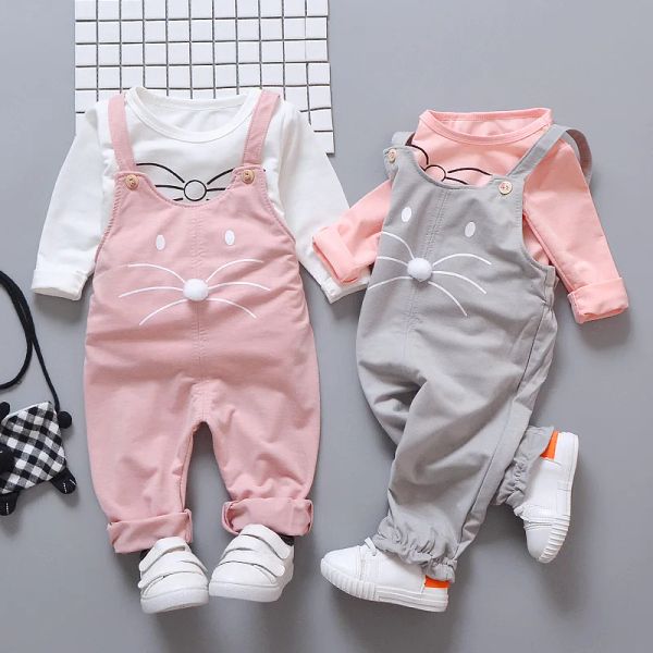 Conjuntos de roupas para bebês recém-nascidos, conjuntos de roupas da moda, camiseta + calças, roupas externas para bebês meninas, conjuntos de roupas esportivas