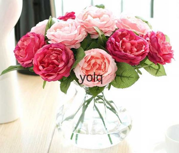 Ghirlande di fiori decorativi all'ingrosso 50 pezzi affascinante tessuto di seta artificiale rose peonie bouquet bianco rosa arancione verde rosso per l'arredamento della casa di nozze H24229