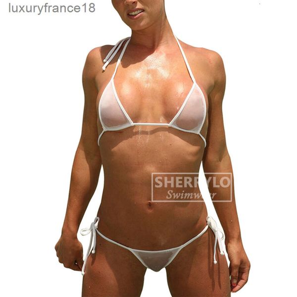 Transparente Bikini-Badebekleidung für Damen, seitlich gebundener String, Netzstoff, Mini-Micro-Tanga-Bikinis, See Thru Extreme Transparent Microbikini 1004''gg''LMOD