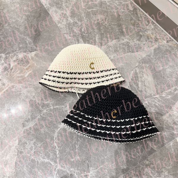 Tasarımcı Balıkçı Şapkası Moda Örgü Dokuma Kova Şapkası İlkbahar Yaz Nefes Alabilir Snapback Metal Mektup Tatil Golf Şapkaları