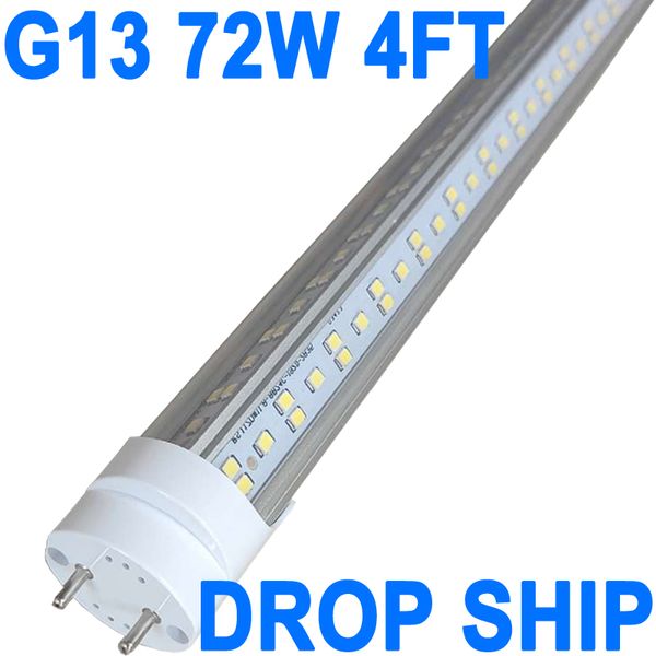 4 Fuß T8-LED-Röhrenleuchte, 72 W, G13-Sockel, 6500 K Tageslichtweiß, Vorschaltgerät-Bypass erforderlich, Dual-End-Stromversorgung, Ersatz-LED-Leuchtmittel, 7200 Lumen, Gehäuse mit durchsichtiger Abdeckung crestech