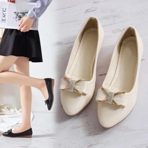 Sapatos casuais comemore raso bowknot couro plano para senhoras verão 2024 sapato feminino confortável e elegante bombas calçado