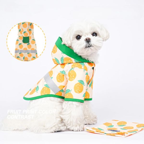 Capas de chuva quatro estações impressas roupas de cachorrinho de frutas, capa de chuva fina impermeável, roupas fofas para animais de estimação, casaco de cachorro