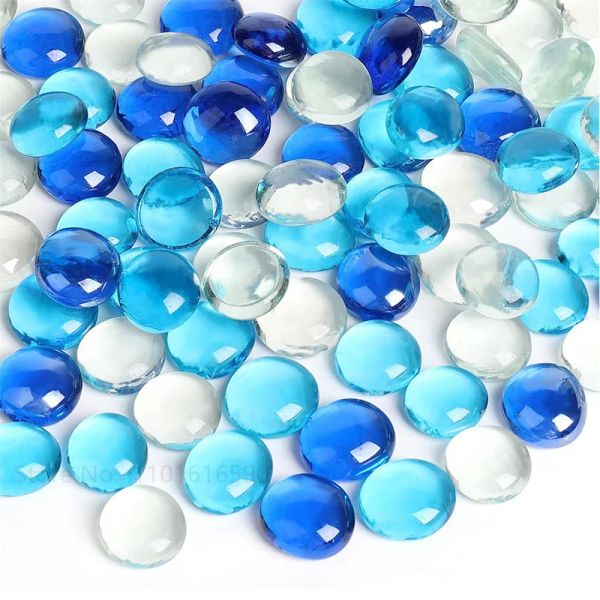 Decorações 100pcs preencher 0,3l vol mármores de vidro plano 1lb premium azul cor misturada gemas planas tanque de peixes rochas vaso enchimento grânulos tabela dispersão