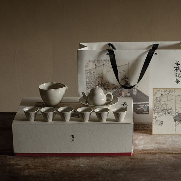 Jingdezhen grama e madeira cinza bule de chá conjunto de chá artesanal cerâmica kung fu conjunto de chá xícara de chá retro conjunto
