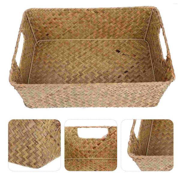 Conjuntos de louças Seagrass Cesta de armazenamento Cestas retangulares caixa de palha tecida caixas de rattan organizador de tecido artesanal