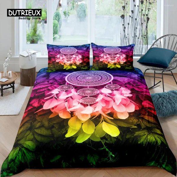 Conjuntos de cama Home Living Luxury 3D Dreamcatcher Set Folhas Capa de edredão Fronha Rainha e Rei UE/EUA/AU/Reino Unido Tamanho Consolador