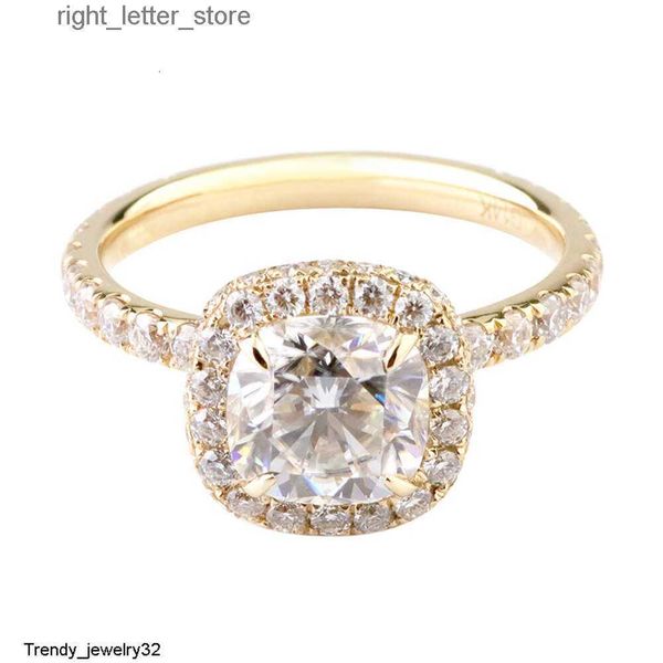 Anelli Anniversario gioielli halo Anello di fidanzamento in oro giallo 14k DEF taglio cuscino gioielli moissanite anello in oro da donna 240229