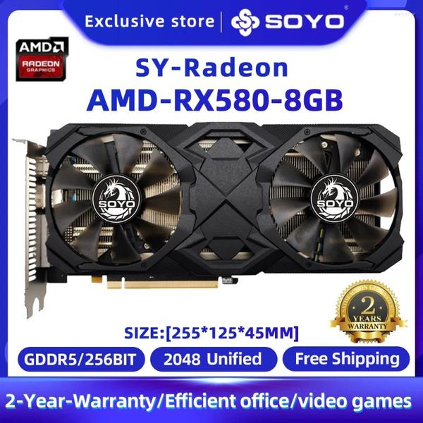 Видеокарты SOYO RX 580 8G Видеокарта AMD Radeon GDDR5 RX580 8 ГБ 2048sp 256 бит PCIE X16 3,0 подходит для настольных игр