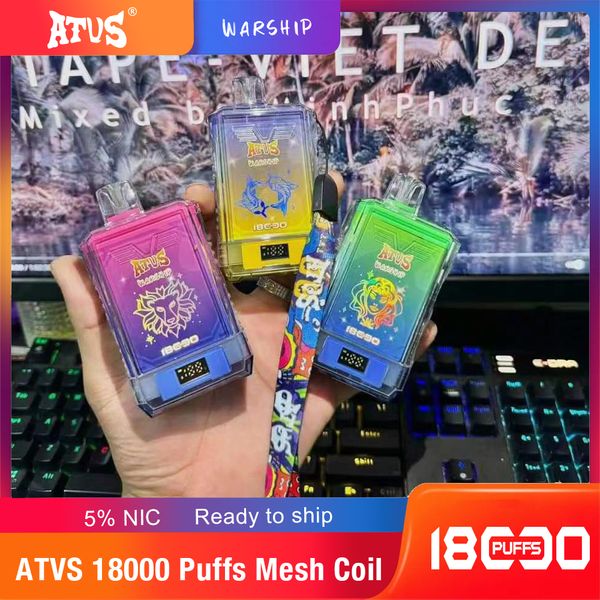 100% originale ATVS Vapes monouso Vape 7000 18000 12000 Puff 15K Vape Mesh Coil Batteria ricaricabile 750Mah portatile 16 colori