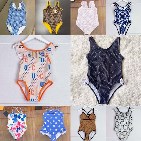 Einteiliger Streifenfaden-Badeanzug Niedlicher Sommer-Kind-Kopf-Karomuster-Mädchen-Badeanzug-Set Mode Bequeme Kleidung Kinderbikinis p8oT #